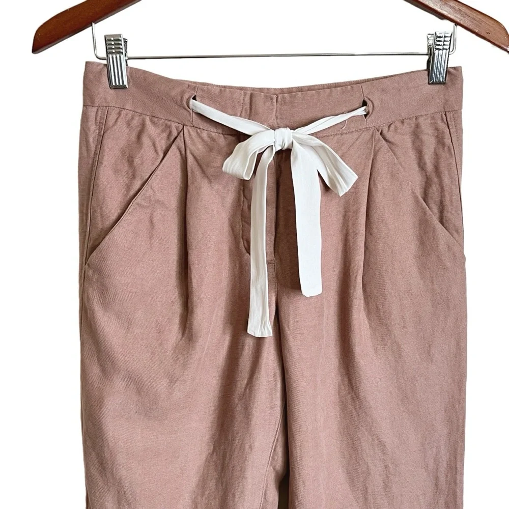 Aritzia Wilfred Allant Linen Blend Cropped Pants Womens 00 Brown Coastal Boho